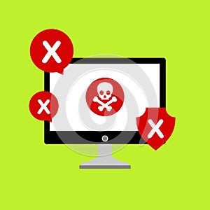 Alert notification on laptop computer vector, malware concept, spam data, fraud internet error