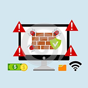 Alert notification on laptop computer vector, malware concept, spam data, fraud internet error
