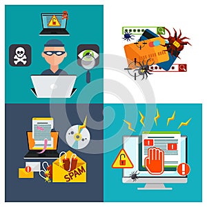 Hacker activity viruses hacking and e-mail spam