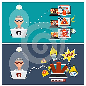 Hacker activity viruses hacking and e-mail spam