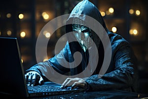 Hacker Anonymous man attack on cyber network generate with Ai.