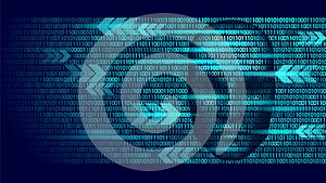 Hacker artificial intelligence robot danger dark face. Cyborg binary code head shadow online hack alert personal data