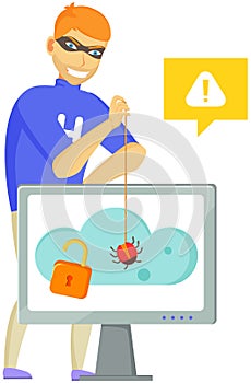 Hacker attack. Hacker breaks into computer. Cyber attacker cracker trying to hack laptop password