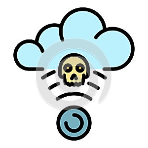 Hacker attack on the cloud icon color outline vector