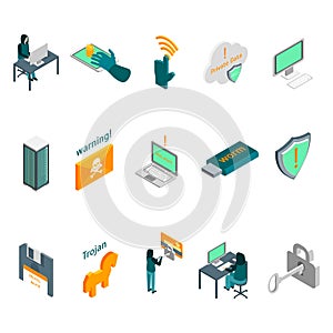 Hacker Attack Concept Icon Set 3d Isometric View. Vector
