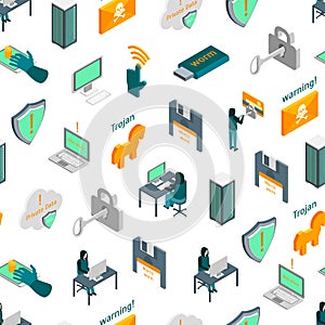 Hacker Attack Concept Seamless Pattern Background 3d Isometric View. Vector