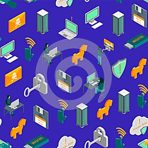 Hacker Attack Concept Seamless Pattern Background 3d Isometric View. Vector
