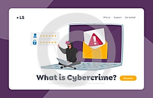 Hacker Attack, Cyber Crime, Password Phishing, Security Landing Page Template. Hacker Steal Personal Data from Laptop