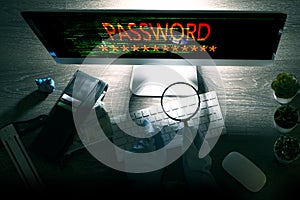 Hacker attack in cyberspace, theft of password and computer data concept