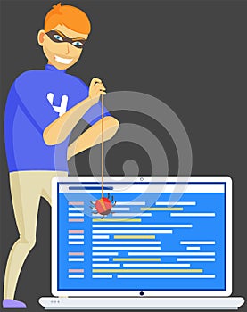 Hacker attack. Hacker breaks into computer. Cyber attacker cracker trying to hack laptop password