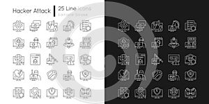 Hacker attack linear icons set for dark and light mode