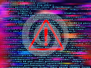 Hacker attack, malware. Computer virus. Warning sign