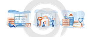 Hacker attack and web security. Database security. Hackers stealing personal data.