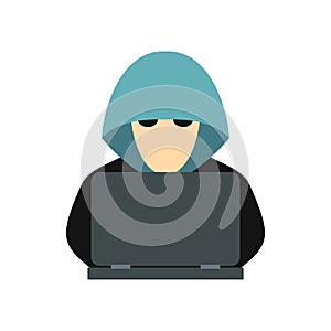 Hacker behind a computer icon, flat style