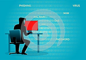 Hacker behind desktop computer