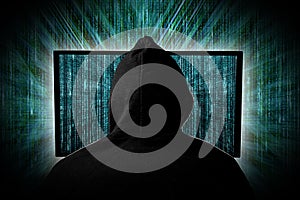 Intruso per incandescente monitorare Schermo prima verde fonte doppio codice rete informatica mondiale 