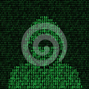 Hacker on binary code background