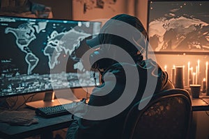 Hacker in black hoodie. Hacking and internet security concept Generative AI