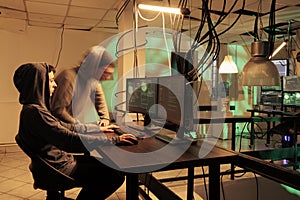 Hacker coding computer worm program, hacking internet network system