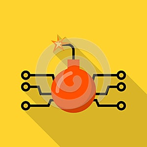 Hacker computer bomb icon, flat style