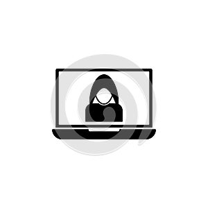 hacker on the computer icon. Element of cybersecurity icon for mobile concept and web apps. Glyph style hacker on the computer