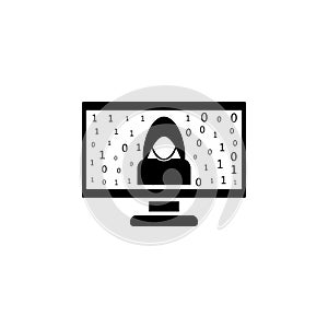 hacker on the computer icon. Element of cybersecurity icon for mobile concept and web apps. Glyph style hacker on the computer