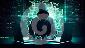 Hacker with computer laptop. Concept of cybercrime, cyberattack, dark web