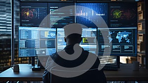 Hacker at the computer screens, hacking, dark web, IT