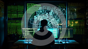 Hacker at the computer screens, hacking, dark web, IT