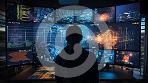 Hacker at the computer screens, hacking, dark web, IT