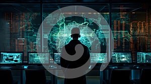 Hacker at the computer screens, hacking, dark web, IT