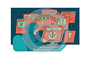 Hacker with computer stealing confidential data