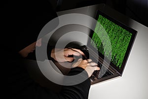 Hacker With Computers At Desk