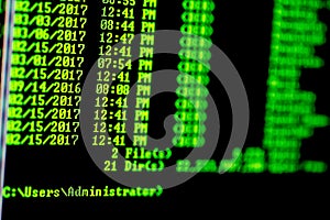 Hacker concept. Windows computer list of files in directory.