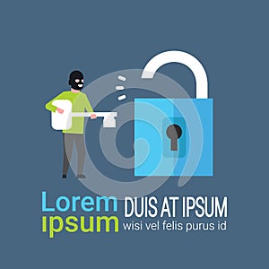 Hacker Crack Padlock Hold Key In Hands Hacking Private Database Cyber Security Concept