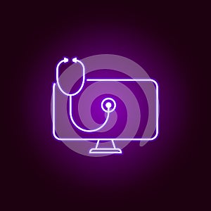 Hacker, curing computer virus icon in neon style. Can be used for web, logo, mobile app, UI, UX