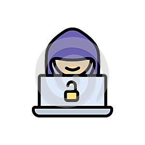 Hacker cyber attack icon. Simple color with outline vector elements of hacks icons for ui and ux, website or mobile application