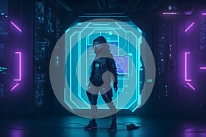 A hacker in a dark, futuristic environment, a cybersecurity image generated by Ai photo