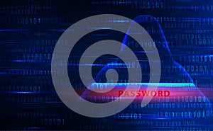Hacker data security technology blue background, data secure theft, crime hack digital tech, abstract privacy hi tech binary code