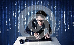 Hacker decoding information from futuristic network technology