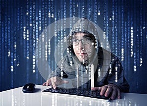 Hacker decoding information from futuristic network technology