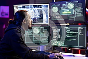 Hacker doing phishing attacks using AI deep learning, tricking users