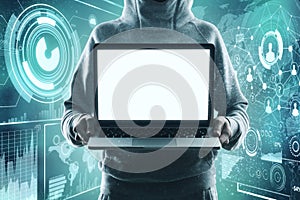 Hacker with empty laptop