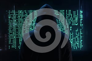 hacker front of his computer committing digital cybercrime. Generative AI