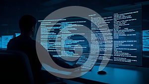hacker front of his computer committing digital cybercrime. Generative AI