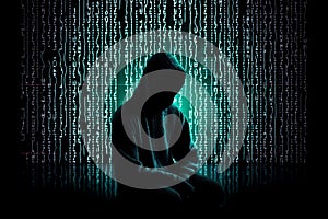 hacker front of his computer committing digital cybercrime. Generative AI