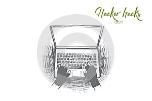 Hacker hack concept. Hand drawn isolated vector.