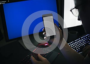 Hacker hacking a coding cyberspace information