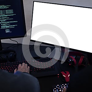 Hacker hacking a coding cyberspace information