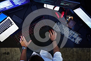 Hacker hacking a coding cyberspace information